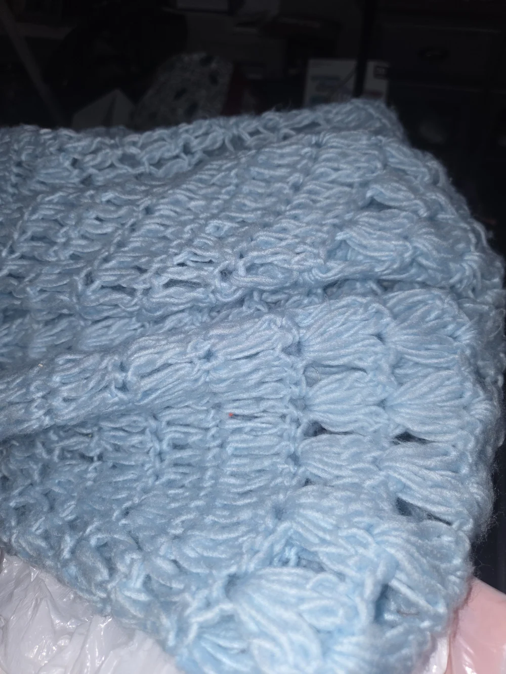 Handmade Knit Crochet Soft Triangle Shawl Turquoise Hippie Boho Large Bin O